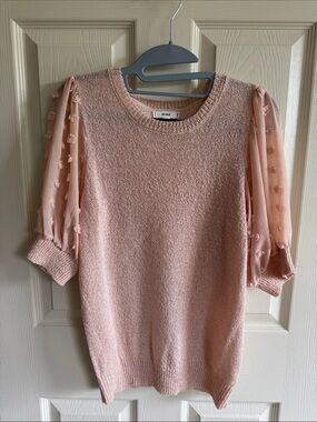 MINE Blush Pink Puff Sleeve Textured Knit Top